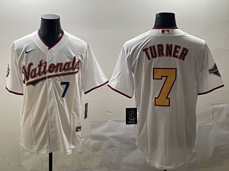 Men Washington Nationals #7 Turner White Gold Game 2025 Nike MLB Jersey style 4->washington nationals->MLB Jersey